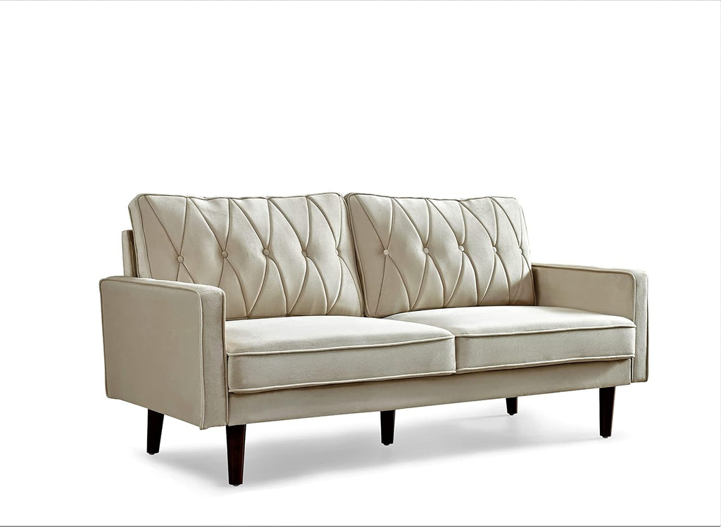 Container Furniture Modern Style Tufted Velvet Couches for Living Room with Soft Fabric Upholstery and Solid Wood Frame, 2 Piece Sofa and Loveseat Set, Ivory