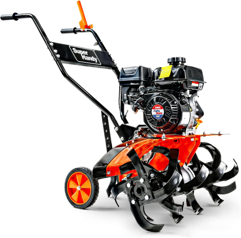 SuperHandy Tiller Cultivator – 7HP 209cc Engine, Adjustable Tilling Width & Depth, Heavy-Duty Steel Tines for Garden Soil Prep, Landscaping & Weed Removal (Front Tine Tiller)