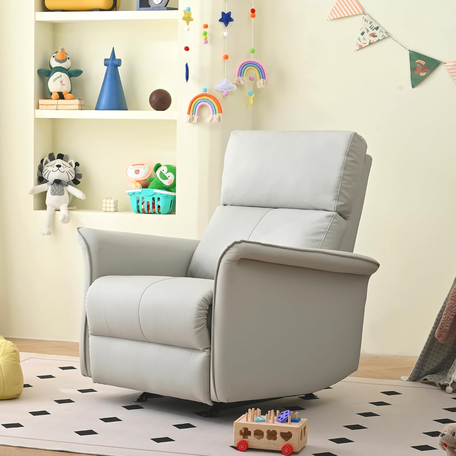 KEIKI Swivel Rocker Recliner Chair for Adults, Rocking Recliner Chair, Glider Rocking Chair, Reclining with Modern-Designed Armrests, Nursery Recliner for for Small Spaces/Living Room/Bedroom/Nursing