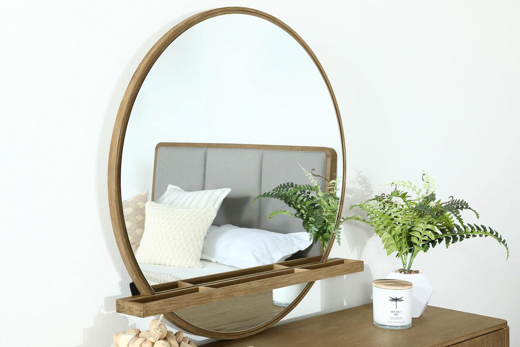 Coaster Home Furnishings Arini Coastal 38-inch Round Wall Hanging Bedroom Dresser Mirror Decorative Accent Mirror Organizer Unit Sand Wash 224304