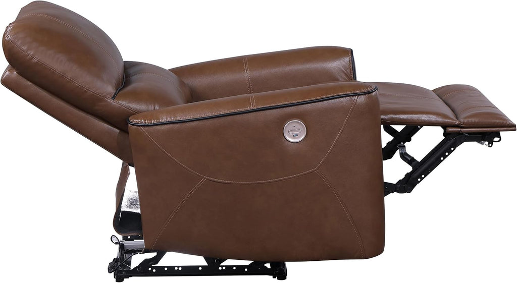 Coaster Home Furnishings - Greenfield - Faux Leather Upholstered Power Recliner Chair with Power Reclining, USB Port, and Channel Tufting - Living Room - Saddle Brown - 610266P