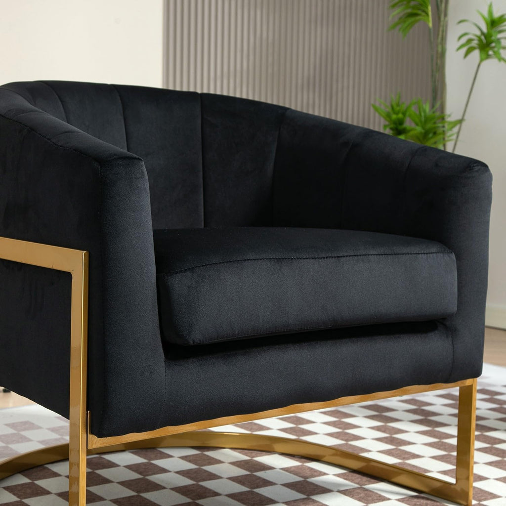 Container Furniture Direct Velvet Modern Accent Armchair - Luxury Gold Frame | Versatile Seating for Living Room, Bedroom, Office, Black