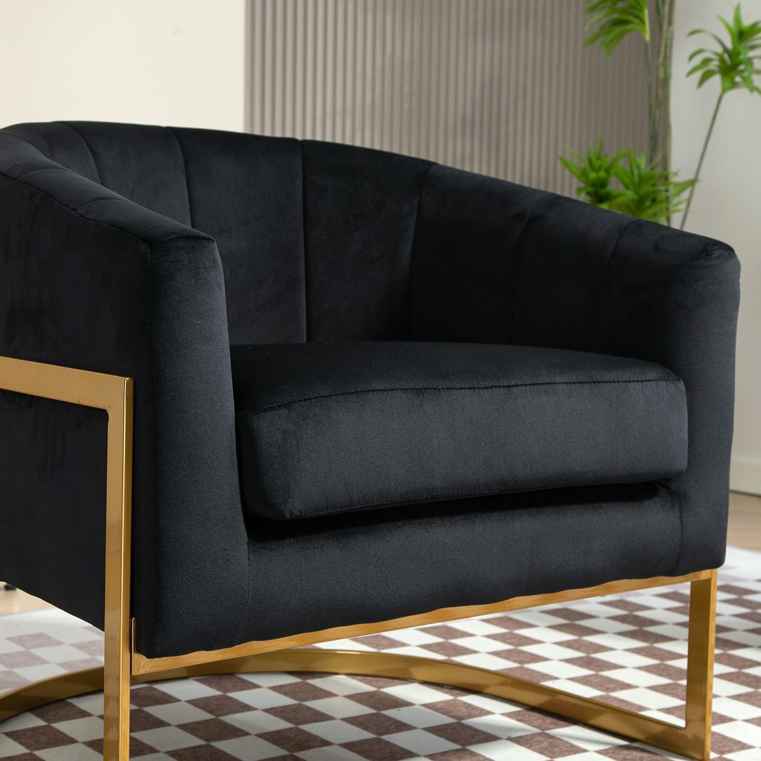 Container Furniture Direct Velvet Modern Accent Armchair - Luxury Gold Frame | Versatile Seating for Living Room, Bedroom, Office, Black
