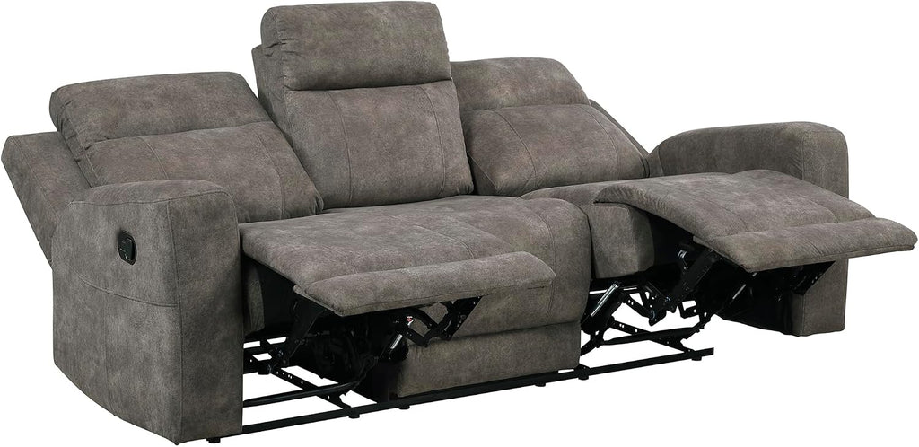 Lexicon Manual Double Reclining Sofa, Textured Microfiber Upholstered 3 Seater Manual Sofa Recliner for Living Room, Wall Hugger, Track Arm, Easy Assembly, Brown