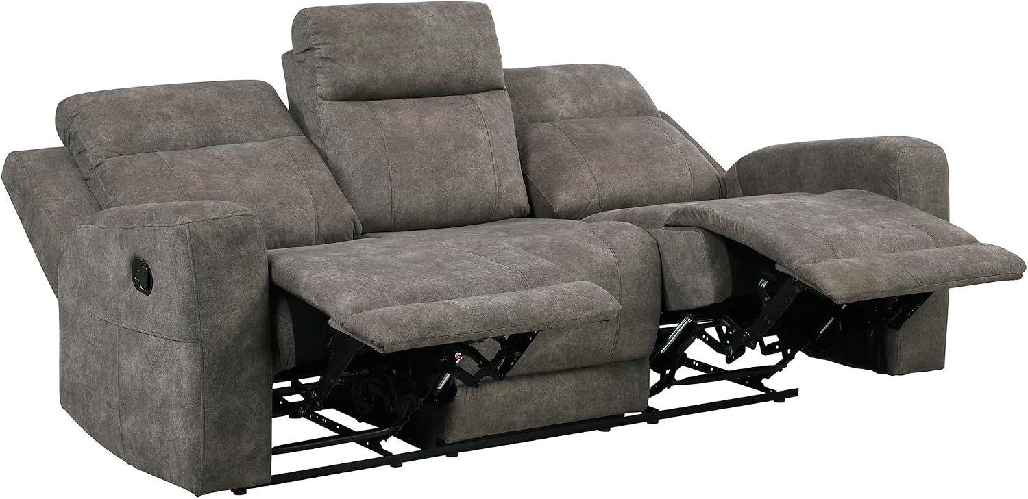 Lexicon Manual Double Reclining Sofa, Textured Microfiber Upholstered 3 Seater Manual Sofa Recliner for Living Room, Wall Hugger, Track Arm, Easy Assembly, Brown