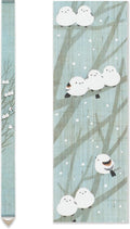 KYOTO RAKUSHIAN Japanese Wall Tapestry Hanging Scroll (Long-tailed Tit) Mini Long and Narrow/Made in Japan Linen 100% Japanese Asian Oriental Room Home Bedroom Aesthetic Decor