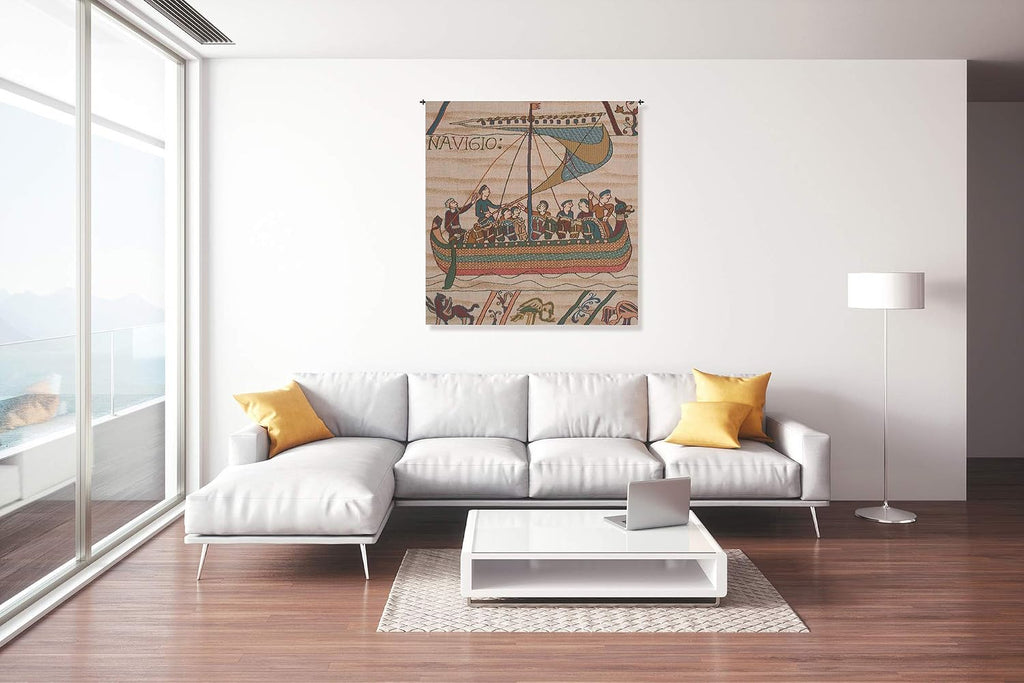 Charlotte Home Furnishings Inc. Duke William's Ship No Border French Tapestry Wall Hanging, 28 X 29 Inch, Viscose Cotton And Polyester Blend Wall Art, Perfect For Home Decor And Wall Decor