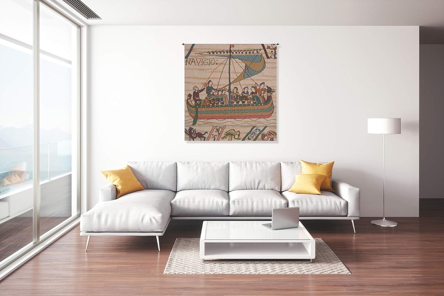 Charlotte Home Furnishings Inc. Duke William's Ship No Border French Tapestry Wall Hanging, 28 X 29 Inch, Viscose Cotton And Polyester Blend Wall Art, Perfect For Home Decor And Wall Decor