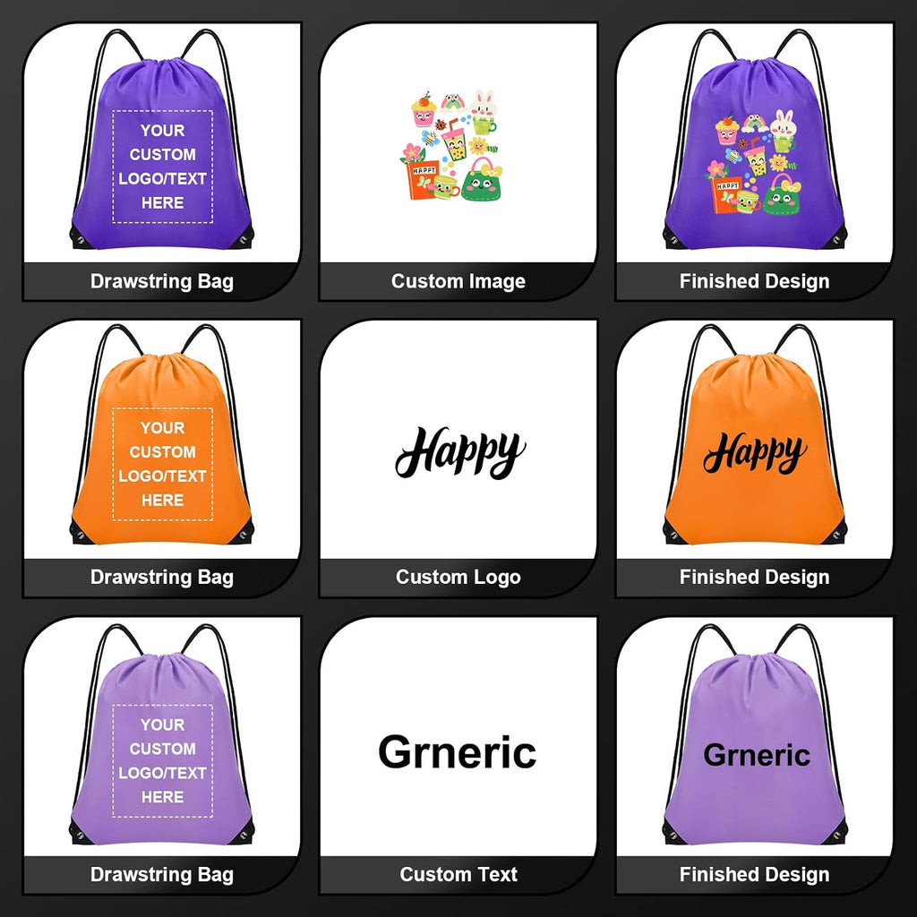 Grneric Custom Drawstring Bags Bulk 10/20/50/100/200 Pack, Promotional Items With Your Logo Personalized String Backpack for Gym, Sport, Travel, White