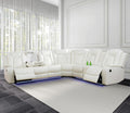 Power Recliner Sofa Sectional Couch with LED Light for Living Room,Leather Reclining Corner Sectional Sofa with 2 Recliner Seats,Cup Holder,Storage Console for House/Home Theater, Creamy