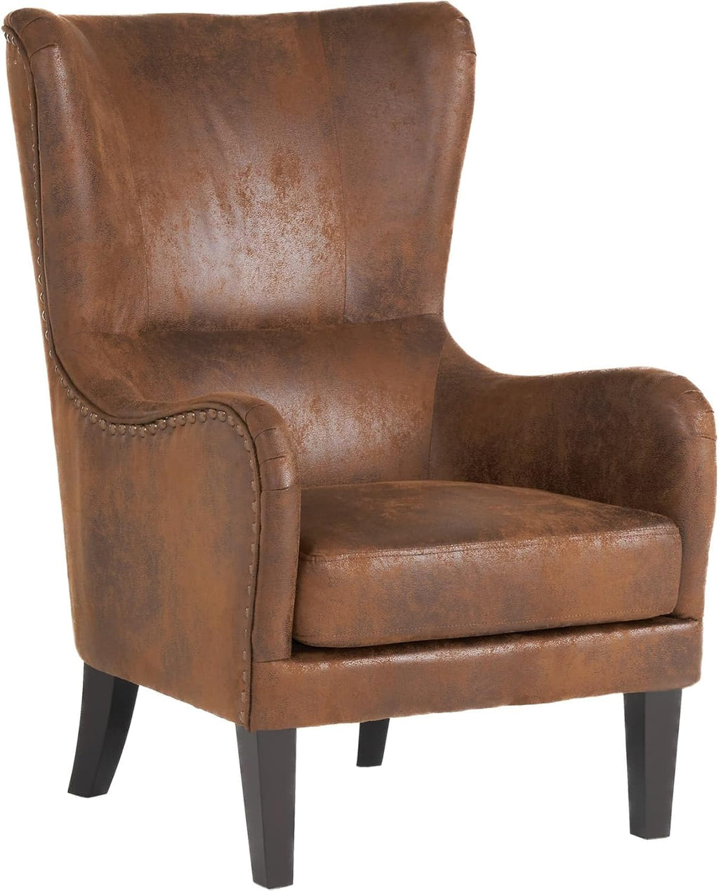 Mid-Century Modern Accent Chairs, 27' Wide Wingback Club Chair with Nailhead Trim, Fabric Reading Living Room Side Chair, Faux Leather Armchair Sofa