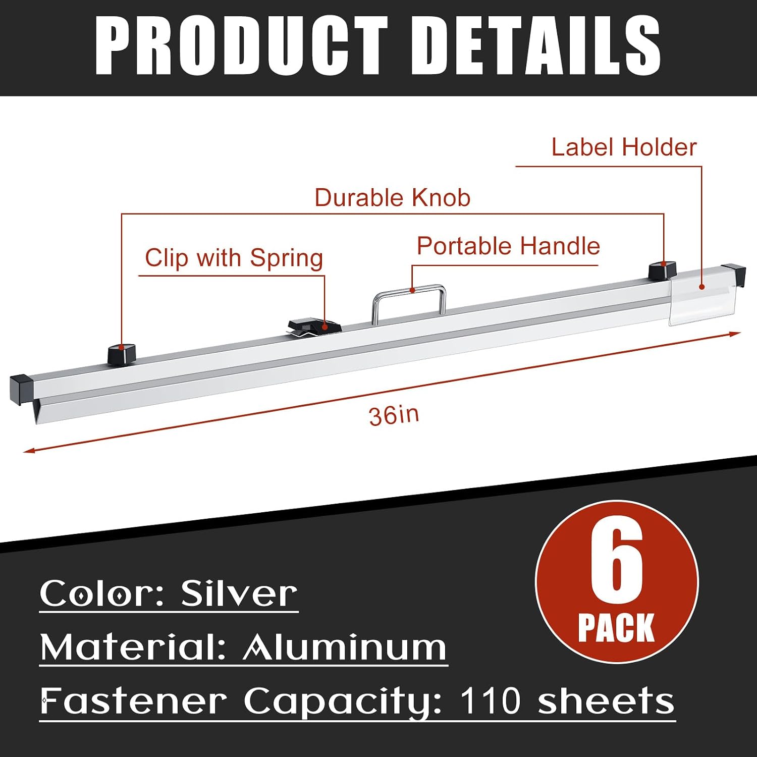 Estune 6 Pcs Blueprint Hanging Clamps Binding Strips Storage for Construction Paper Poster Plans Drawings Arts (36 Inches)