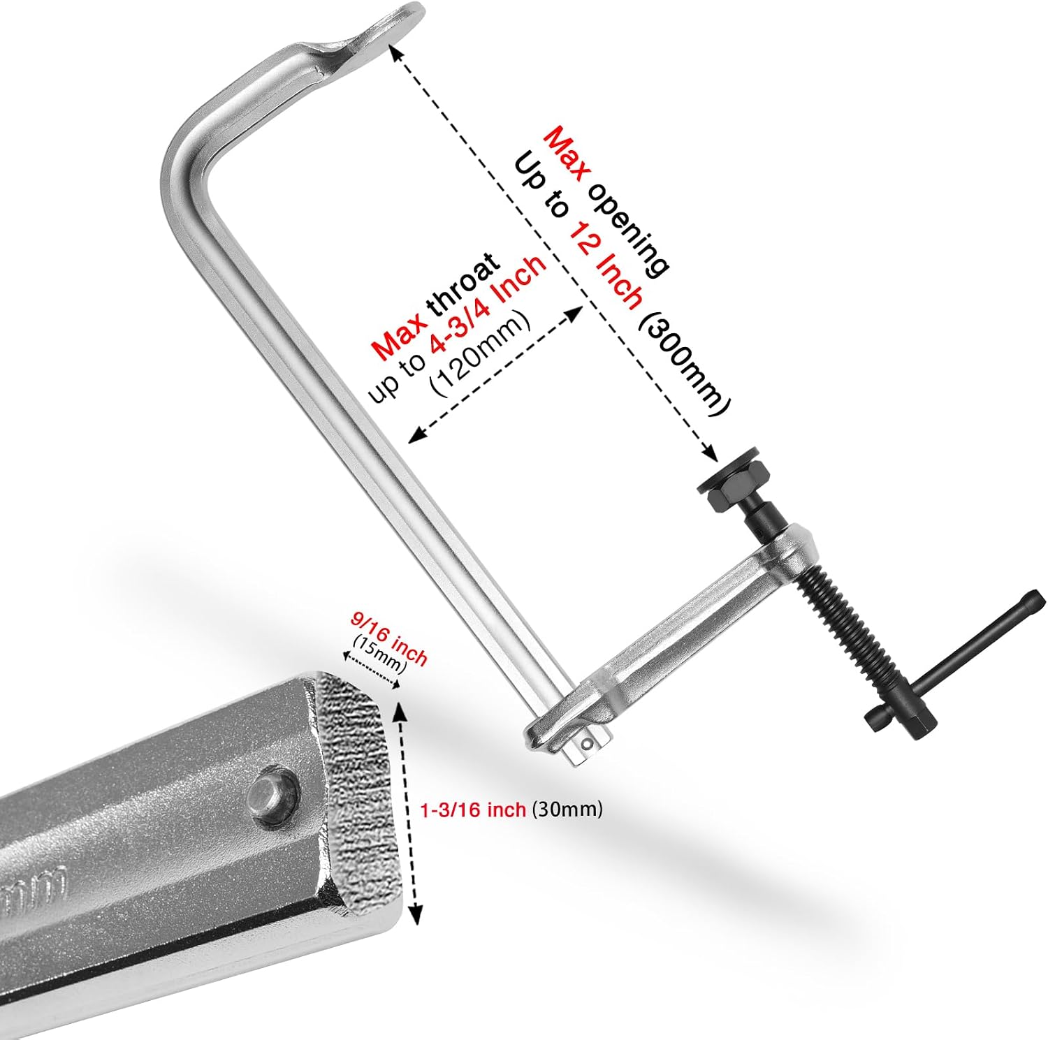 4-Pack 12-Inch Heavy-Duty F-Clamps for Welding, Woodworking & Metalworking–3450 Lbs Load Capacity, 4-3/4 Inch Throat Depth, All-Steel Construction