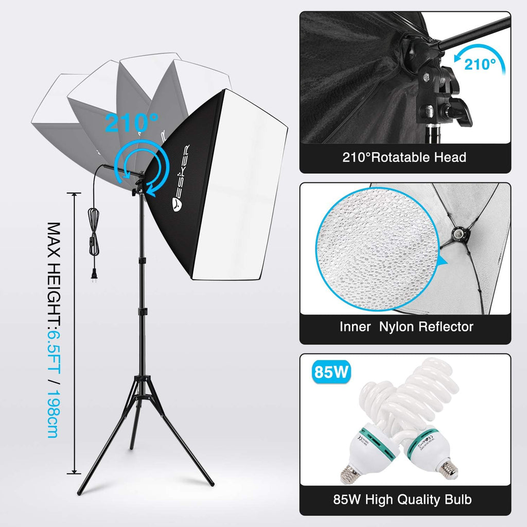 Yesker Photography Lighting Kit 8.5x10ft backdrop Support Equipment System Umbrella 5500k Light Bulb Softbox Continuous Lighting for Photo Shoot Studio Portrait Product and Video Recording Photography
