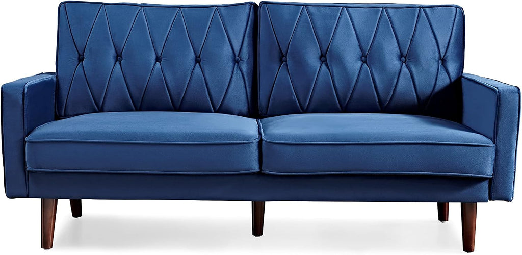 Container Furniture Modern Style Tufted Velvet Couches for Living Room with Soft Fabric Upholstery and Solid Wood Frame, 2 Piece Sofa and Loveseat Set, Dark Blue