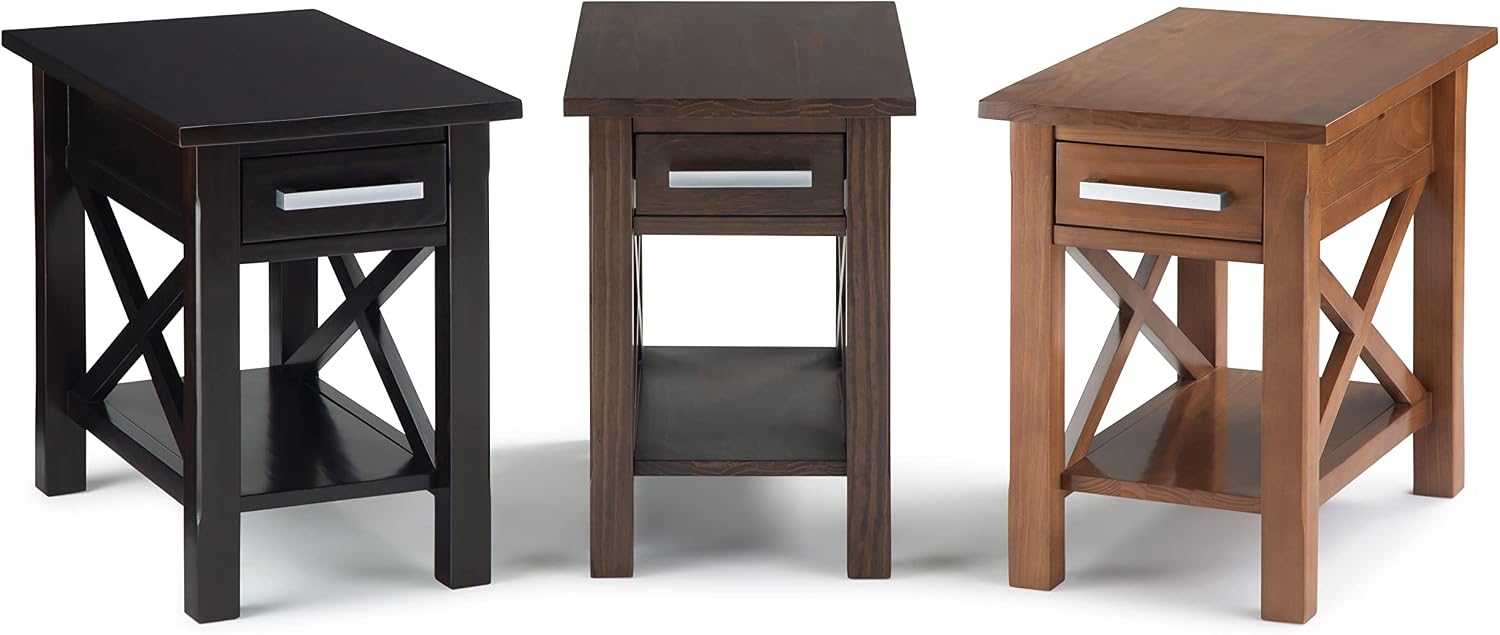 SIMPLIHOME Kitchener End Table - 14 inch Wide Solid Wood Narrow Accent Table with Drawer and Open Shelf in Warm Walnut Brown, Contemporary Nightstand with X-Design for Living Room or Bedroom