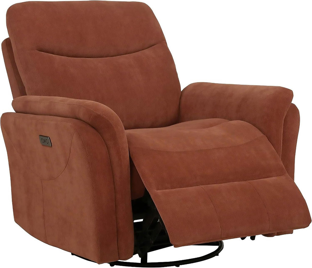 Coaster Home Furnishings - Adler - Upholstered Power Swivel Glider Recliner with Built-in Control Panel, Dual USB Ports, Foam Cushion and Transitional Style - Living Room - Rust - 610433P