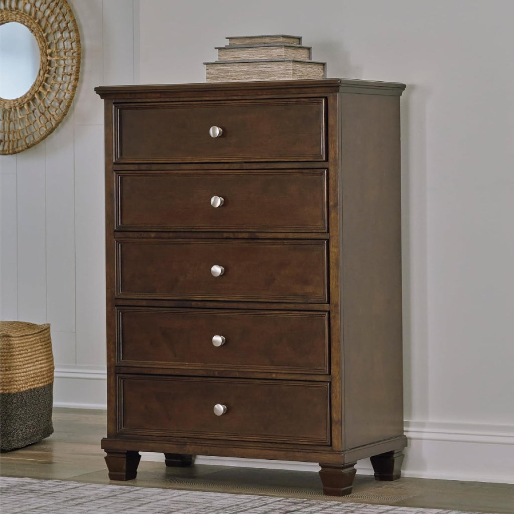 Signature Design by Ashley Danabrin Traditional 5 Drawer Chest for Bedroom, Dark Brown