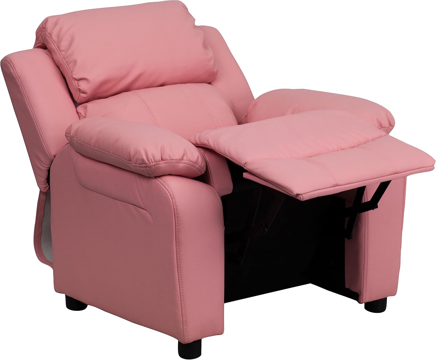 Flash Furniture Charlie Vinyl Kids Recliner with Flip-Up Storage Arms and Safety Recline, Contemporary Reclining Chair for Kids, Supports up to 90 lbs., Pink