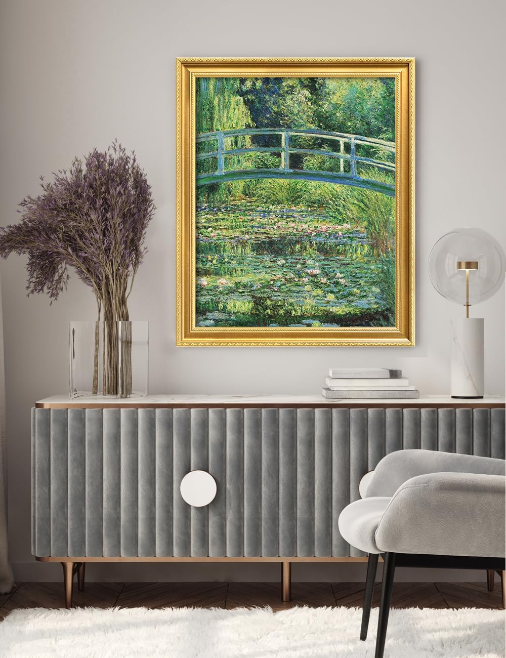 DECORARTS - Claude Monet The Japanese Bridge Giclee Print with Gold Solid Wood Frame, Impressionist Large Framed Wall Art, Ready to Hang, Framed Size 28.75x34.75, Made in USA