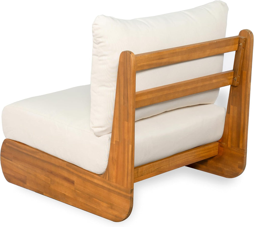Christopher Knight Home Poppy Outdoor Club Chair with Water Resistant, Acacia Wood Lounge Chair Outdoor, Patio Low Profile Accent Chair, Comfy Reading Chair for Garden Backyard, Teak + Beige