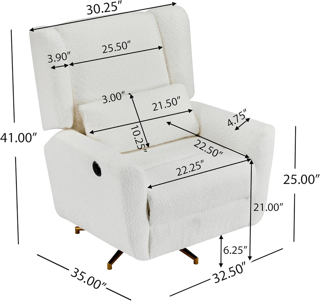 Christopher Knight Home Dolia Boucle Fabric Upholstered 360° Swivel Chair, Push-Back Power Recliner Chair, Iron Recliner Sofa with Rotation, Living Room Lounge Sofa, Adjustable Backrest, Beige+Gold