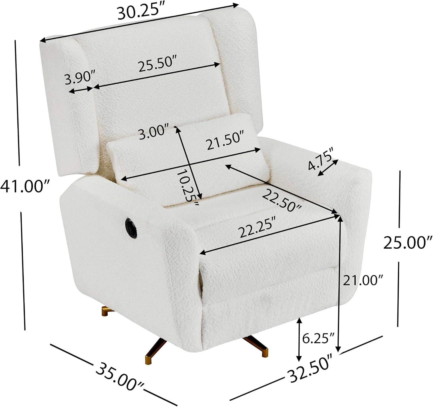 Christopher Knight Home Dolia Boucle Fabric Upholstered 360° Swivel Chair, Push-Back Power Recliner Chair, Iron Recliner Sofa with Rotation, Living Room Lounge Sofa, Adjustable Backrest, Beige+Gold
