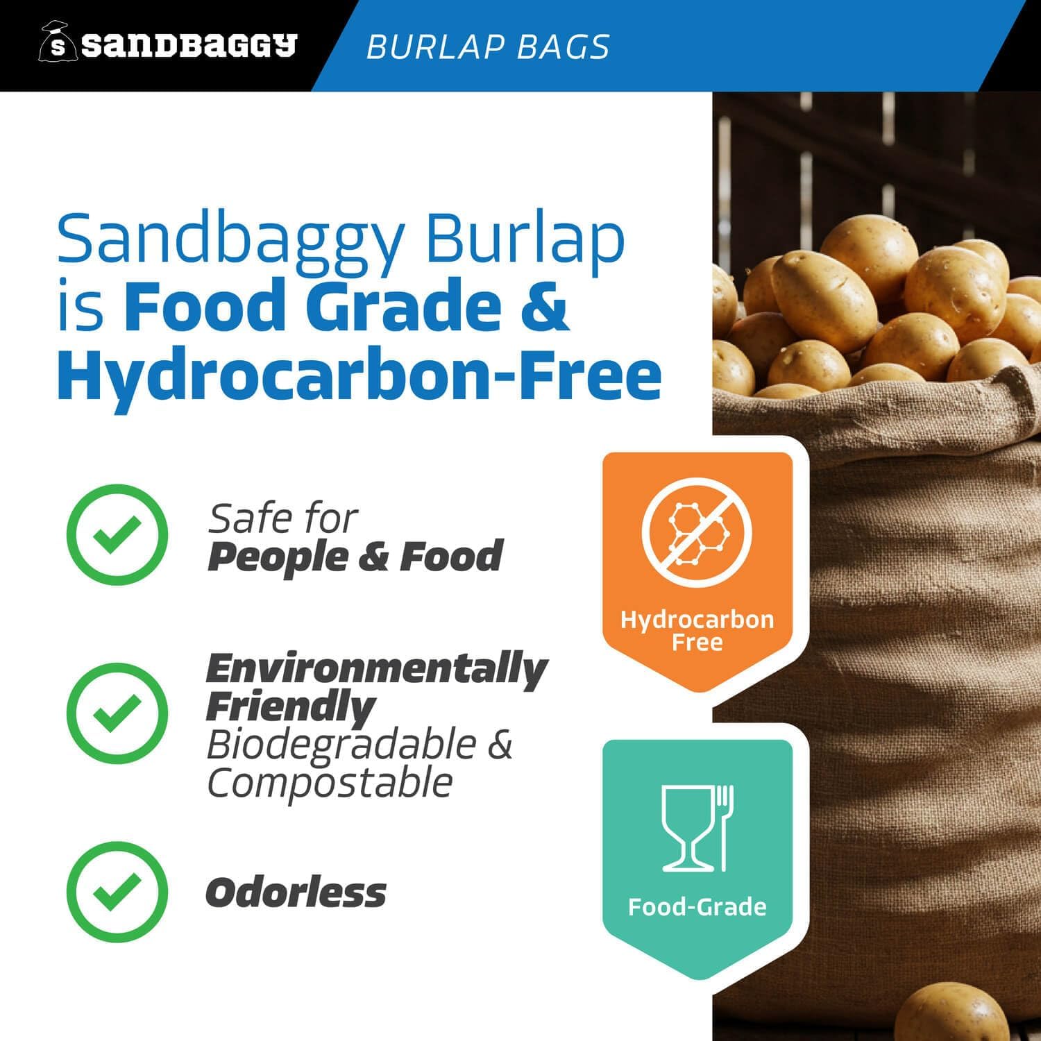 Sandbaggy Burlap Bags Large 24' x 40' - Potato Sack Race Bags for Kids & Adults | Perfect Birthday Party Game | Shrub & Plant Frost Protection - Food Grade (Pack of 20)