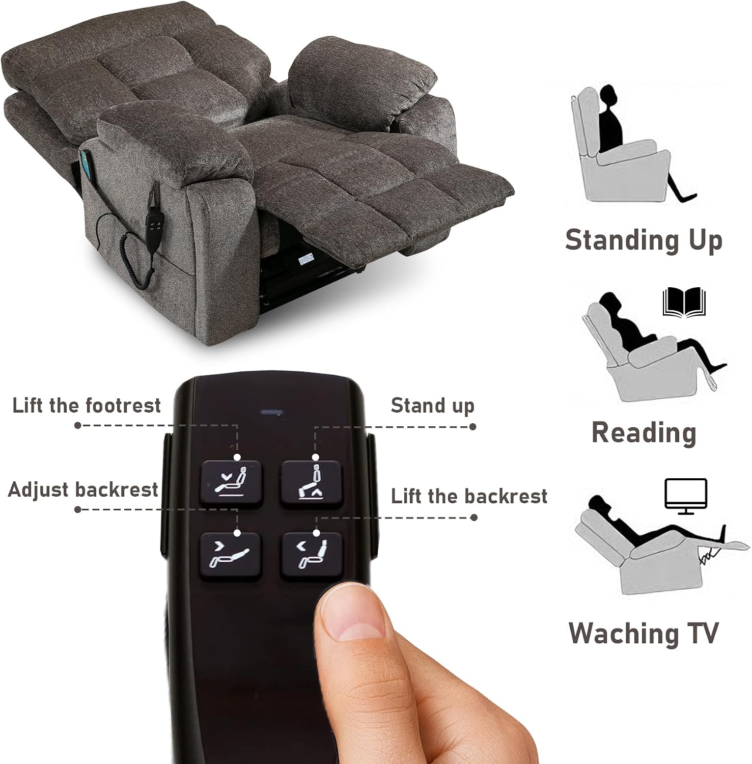 Oversized Lift Recliner Chair for Big and Tall Elderly, 26' Extra Wide Seat Power Lift Recliners with Heat and Massage, Dual Motor Electric Lay Flat Living Room Sofa with Lumbar Pillow