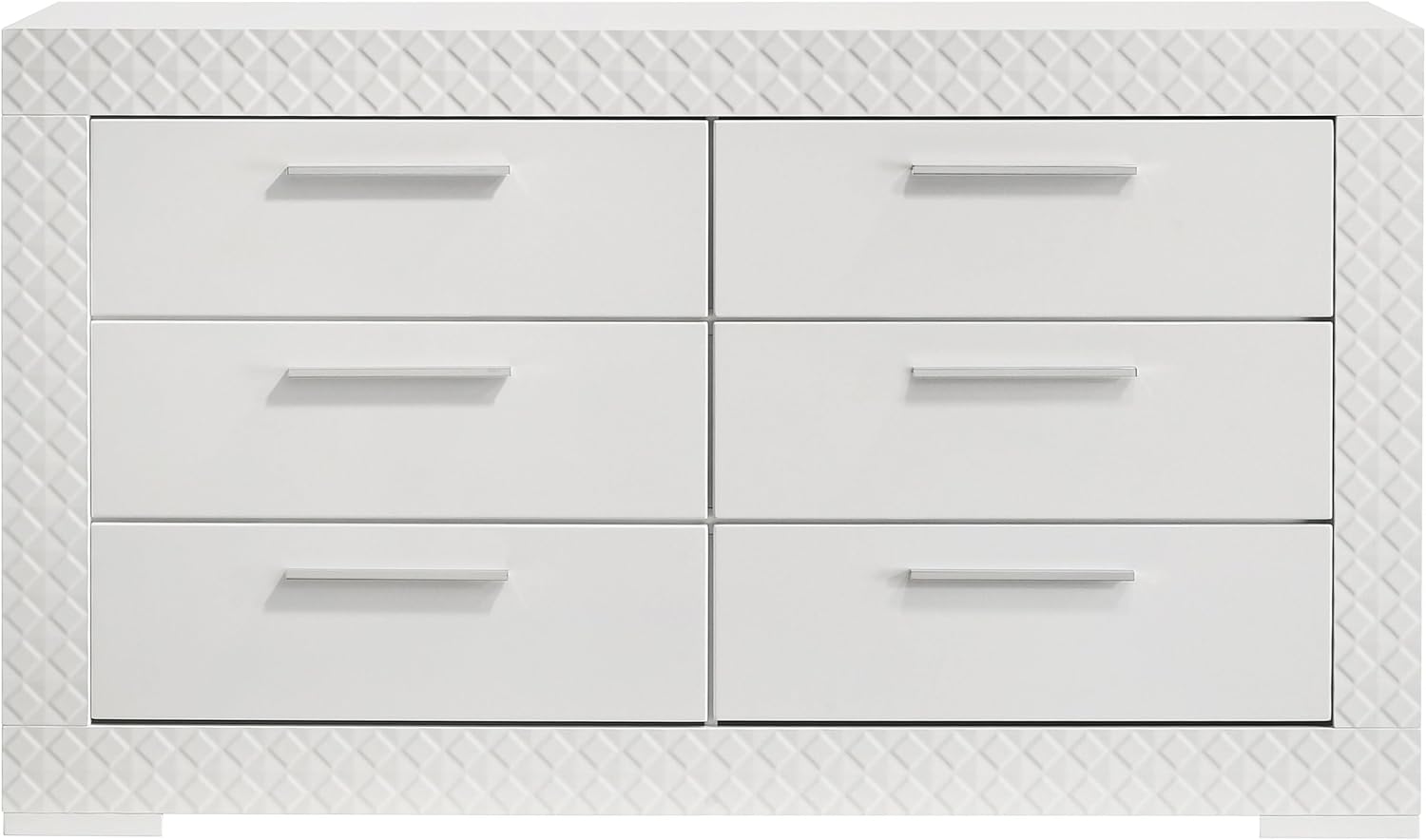 Coaster Home Furnishings - Ives - Wood - 6-Drawer Dresser with Contemporary Style, Tile Emboss, Felt-Lined Top, Metal Handles, Metal Extension Glides - Bedroom - White High Gloss - 224943