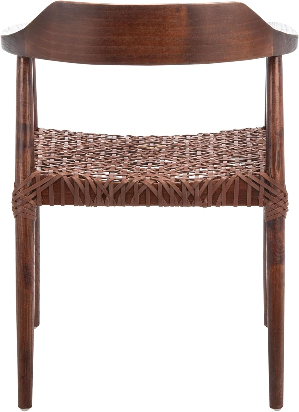 SAFAVIEH Home Collection Munro Walnut Sungkai Wood/Cognac Leather Woven Accent Chair (Fully Assembled)