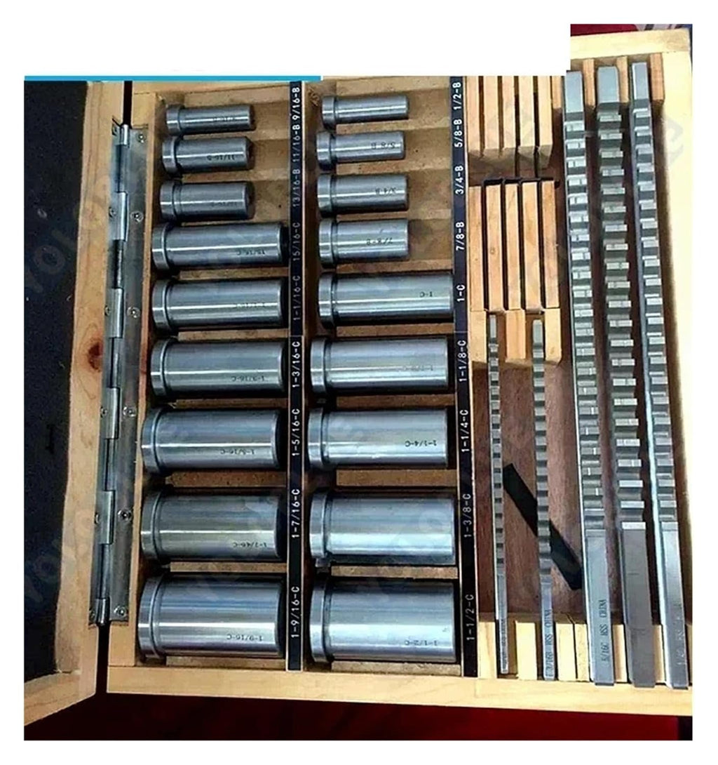 30pcs Inch Sized HSS Groove Keyway Broaches Set Key Broaching Tools Tool 5pcs 1/2''-1-1/2''18pcs Bushings 7pcs Shims for Metalworking, Lathe