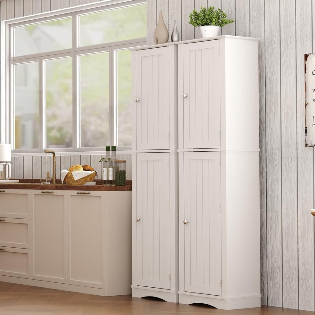 Function Home Tall Storage Cabinet, 64' Narrow Bathroom Cabinets, Freestanding Kitchen Pantry with Door Storage Shelves, Wooden Slim Floor Cabinets for Kitchen Dining Living Room, White