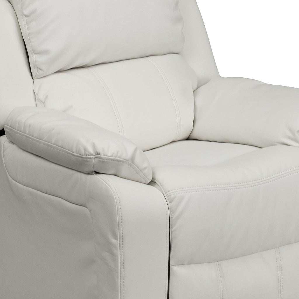 Flash Furniture Charlie Vinyl Kids Recliner with Flip-Up Storage Arms and Safety Recline, Contemporary Reclining Chair for Kids, Supports up to 90 lbs., White