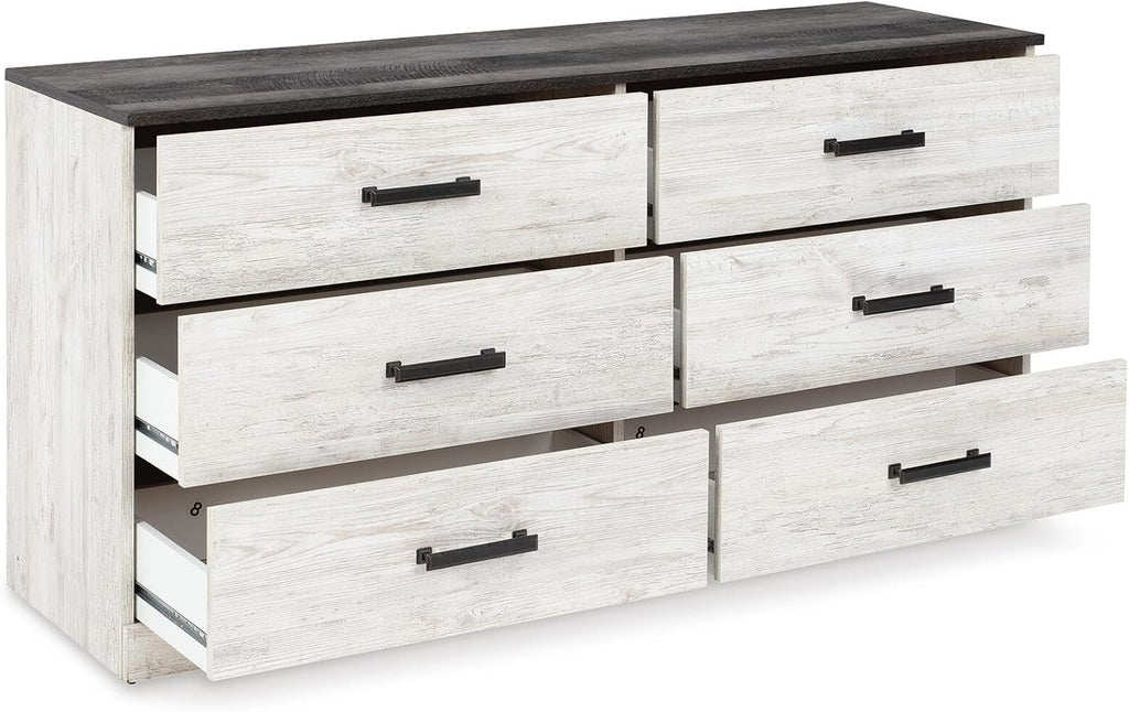 Signature Design by Ashley Shawburn 6 Drawer Dresser, Whitewash & Gray