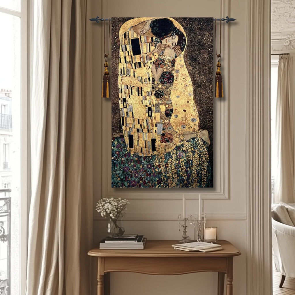 ORIMONY The Kiss by Gustav Klimt Woven Tapestry Wall Hanging, Large Vintage Medieval Tapestry for Room Aesthetic (47L x 27W)