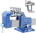 6' Heavy-Duty Bench Vise 13200LBS Stronger Clamping Force Ductile Iron Bench Vise 6 Inch 360° Swivel Bench Vice with Anvil Blue, Include Mini Bench Vice Clamp