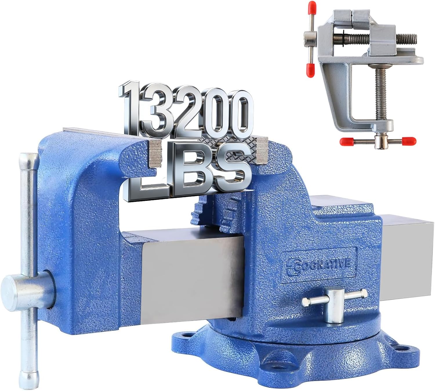 6' Heavy-Duty Bench Vise 13200LBS Stronger Clamping Force Ductile Iron Bench Vise 6 Inch 360° Swivel Bench Vice with Anvil Blue, Include Mini Bench Vice Clamp