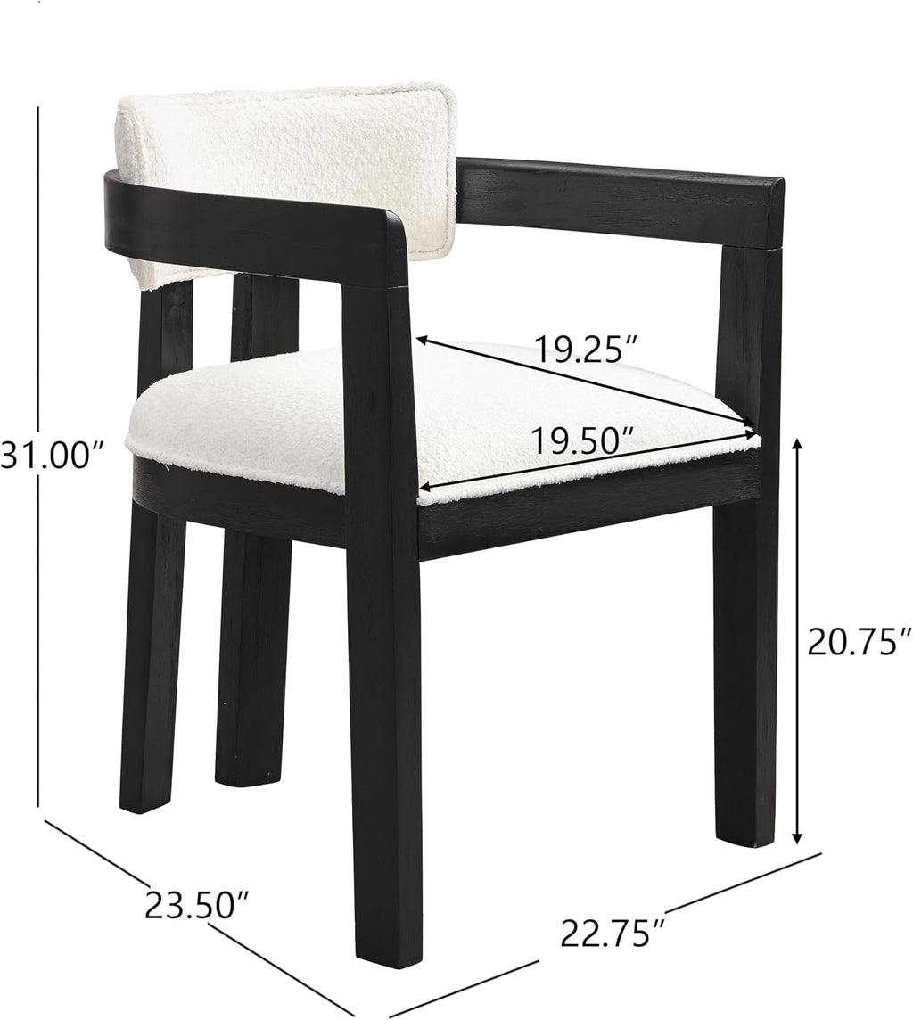 Christopher Knight Home Falcon Boucle Fabric Upholstered Dining Chairs Set of 2, Modern Wooden Dining Armchair, Curved Backrest Kitchen Side Chair,Living Room Accent Chair Extra Seat,Black+Milky White