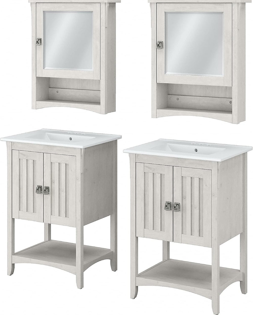 Bush Home Salinas 48W Double Vanity Set with Sinks and Medicine Cabinets in Linen White Oak