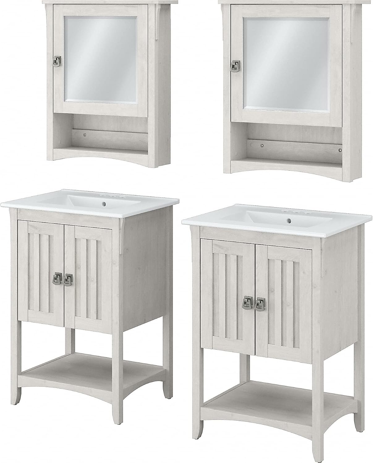 Bush Home Salinas 48W Double Vanity Set with Sinks and Medicine Cabinets in Linen White Oak
