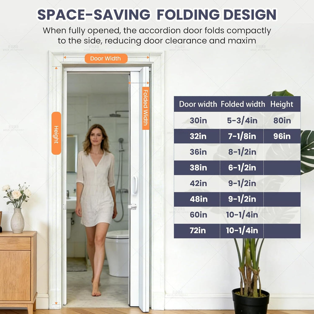 DIYHD 72X80in Glass Accordion Door, Large PVC Folding Door with Frosted Acrylic Panel for Privacy & High Light Transmission – Ideal for Oversized Openings, Space-Saving Closet or Room Divider