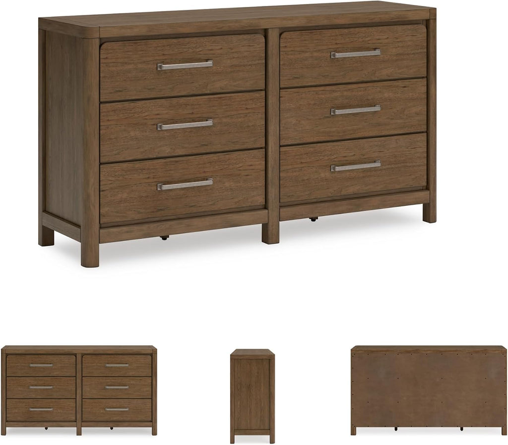 Signature Design by Ashley Cabalynn Casual 6 Drawer Dresser with Felt-lined Top Drawer for Bedroom, Light Brown