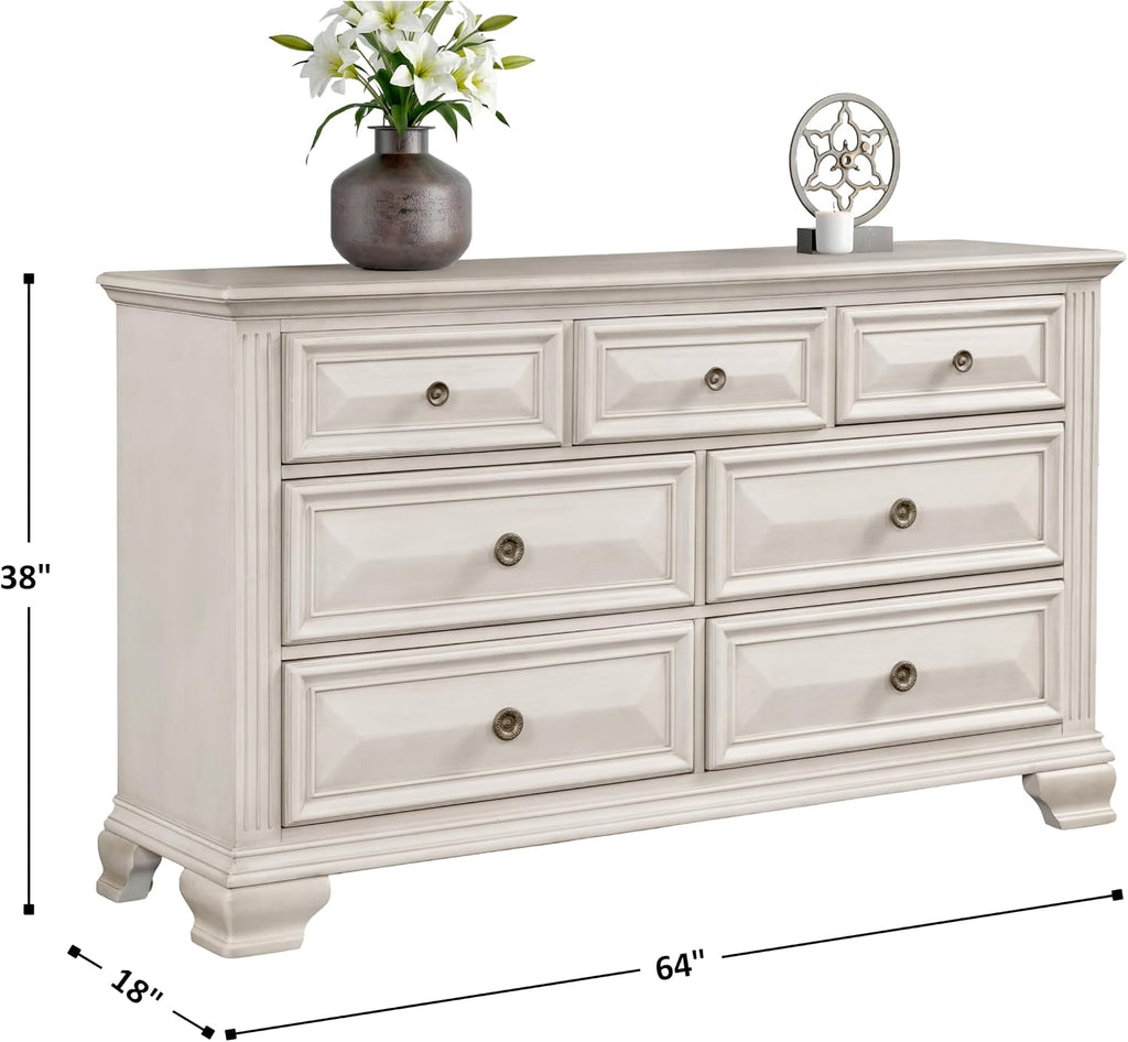Roundhill Furniture Renova Distressed Parchment 7-Drawer Dresser