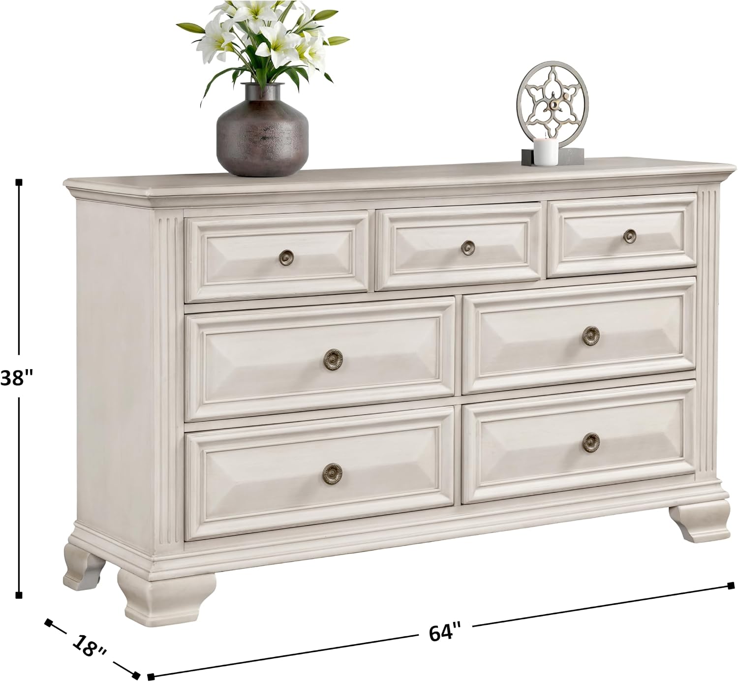 Roundhill Furniture Renova Distressed Parchment 7-Drawer Dresser