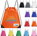 Custom Drawstring Bags With Logo, 100 PCS Personalized Text Drawstring Backpack Bulk, Easy-to-Carry String Bag Great for Gym, Travelling and for Everyday Use (Orange)