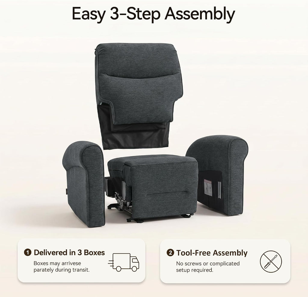 MCombo Wall Hugger Power Recliner Chair for Small Spaces RV Living Room, USB & Type-C Charging Ports, Extra Wide 24' Seat, Rolled Arm Electric Reclining Chair, Pet-Friendly Fabric PR630 (Dark Grey)