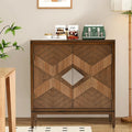 Ahokua Mid-Century Modern Wood Accent Cabinet with 2 Carved Doors, Geometric Storage Sideboard with Adjustable Shelf for Living Room, Hallway or Entryway, Brown