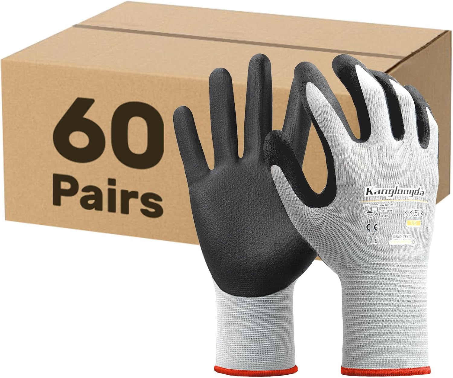 Kebada 60-Pairs Small Work Gloves for Men and Women, Nitrile Coated Safety Protective Gloves with Grip, Ideal for Warehouse, Delivery, Light Duty Construction Work
