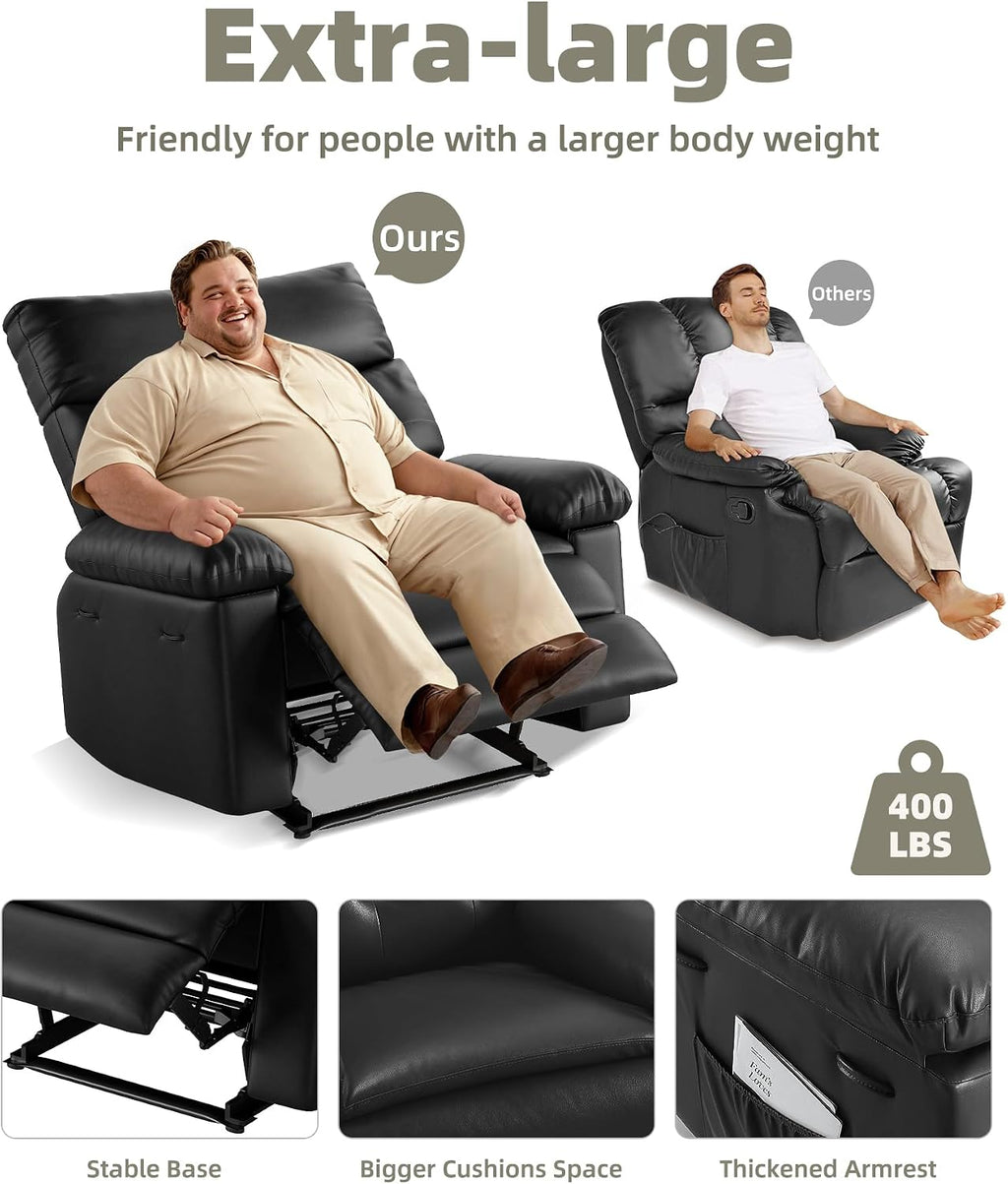 GarveeHome Recliner Chair - PU Leather Recliner for Adults, Manual Lazy Recliner Chair with Overstuffed Comfort Arm and Back for Living Room, Bedroom